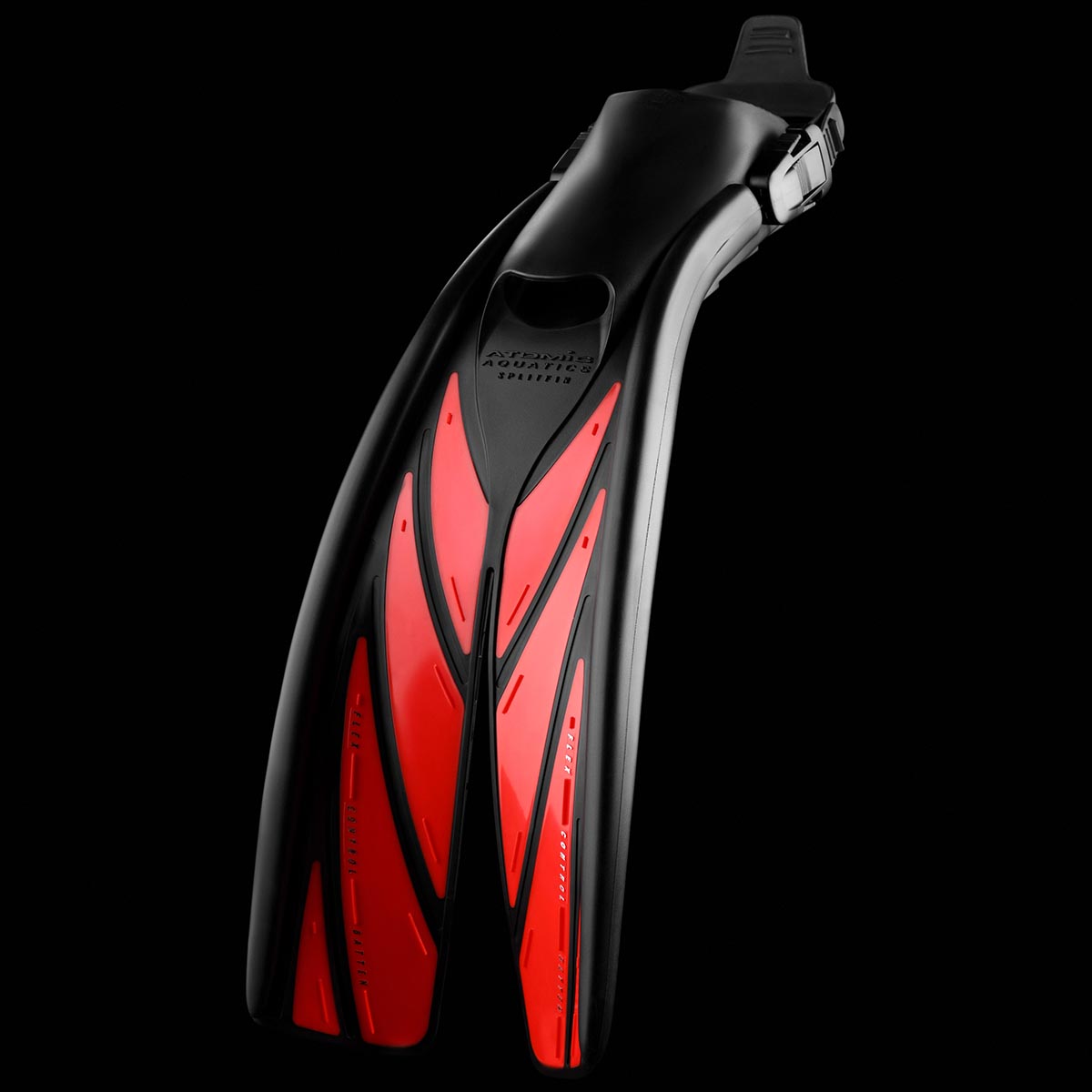 Atomic Aquatics Open Heel SplitFin hero image on black background